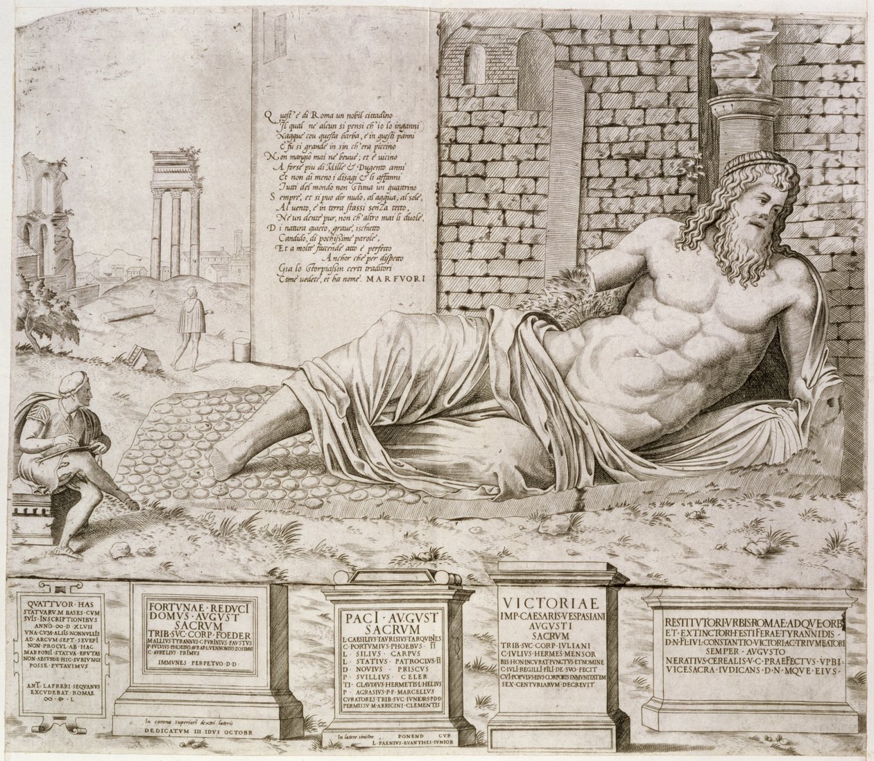 „Mówiący” posąg Marforio w Rzymie, wyryty przez artystę, 1550 autorstwa Antonio Lafreri