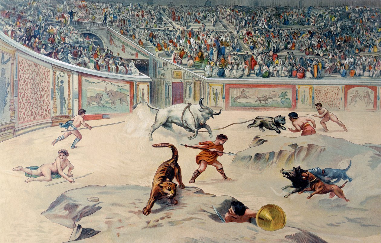 Gladiatorzy walczący ze zwierzętami w cyrku w Pompejach autorstwa Antonio Niccolini
