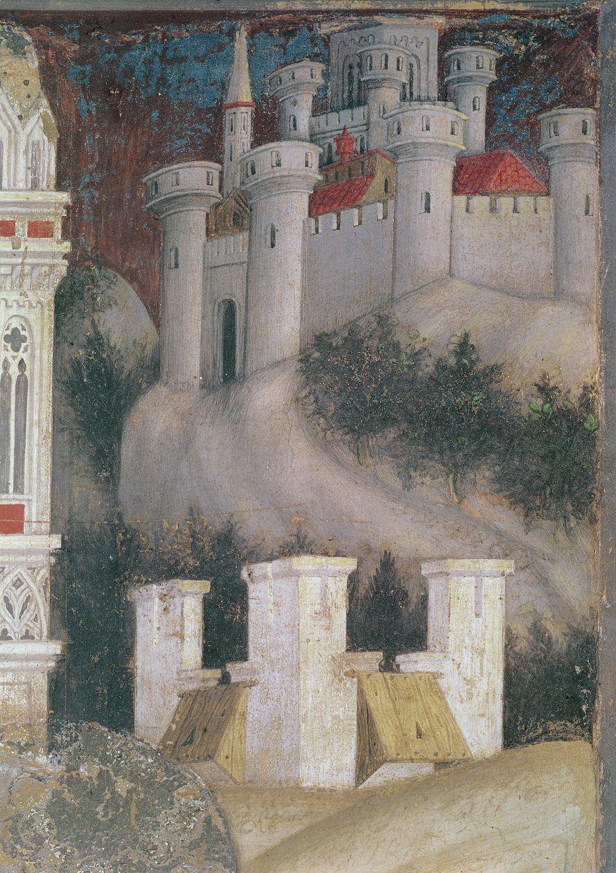Fragment architektury na prawo od św. Jerzego i księżnej Trebizondy, ok. 1433-38 (detal z 60797) autorstwa Antonio Pisanello