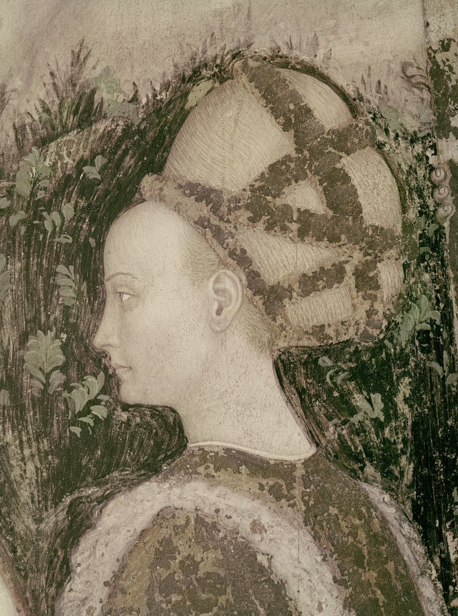 Św. Jerzy i księżna Trebizondy, fragment głowy księżnej, ok. 1433-38 autorstwa Antonio Pisanello