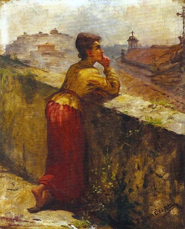Kobieta oparta o ścianę autorstwa Antonio Rafael Pinto Bandeira