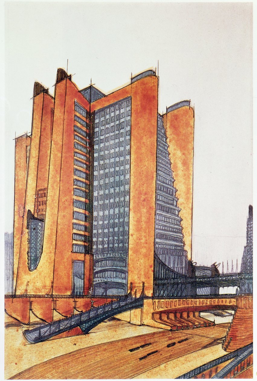 Projekt studyjny dla nowego miasta, 1914 autorstwa Antonio SantElia