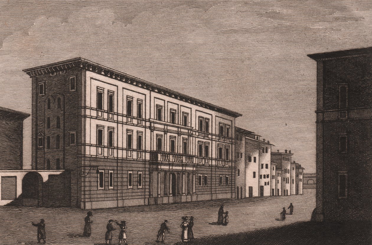Widok Pałacu Biskupiego w Pistoi, Toskania, Włochy, miedzioryt Antonio Morghena (1788-1853), ok. 13x9,5 cm autorstwa Antonio (1788 1853) Morghen