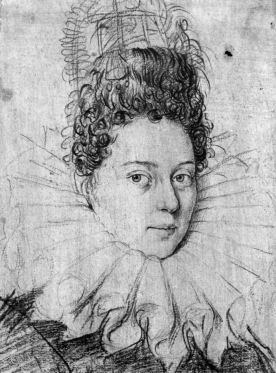 Portret młodej damy w kryzie i z wyszukaną fryzurą (kreda na papierze) autorstwa Antonio (circle of) Campi