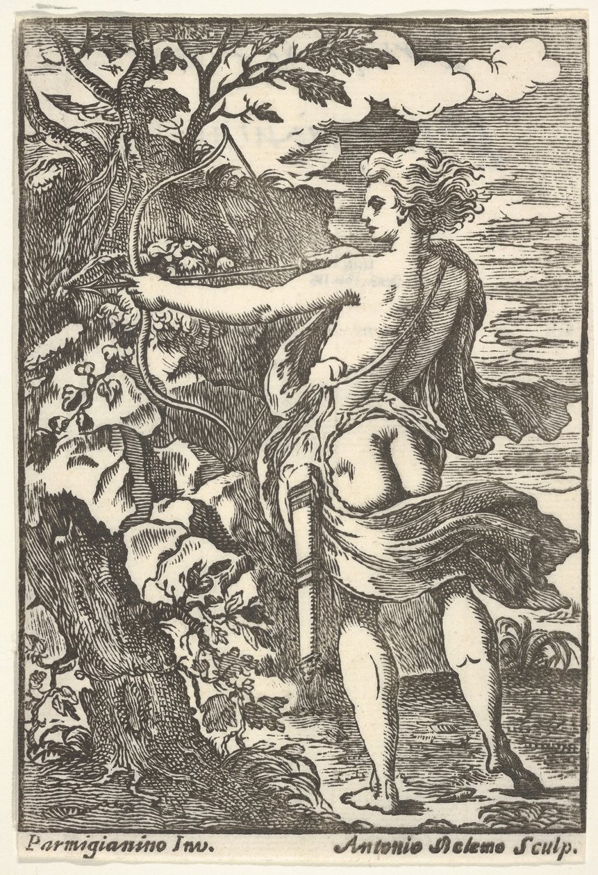 Polowanie na Callisto z naciągniętą kokardą, wg Parmigianino, 1720-1740. autorstwa Antonio Belemo