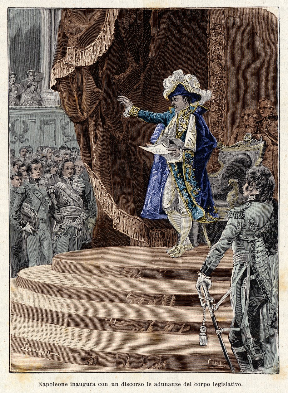 Napoleon Bonaparte otwiera przemówieniem posiedzenia ciała ustawodawczego autorstwa Antonio Bonamore