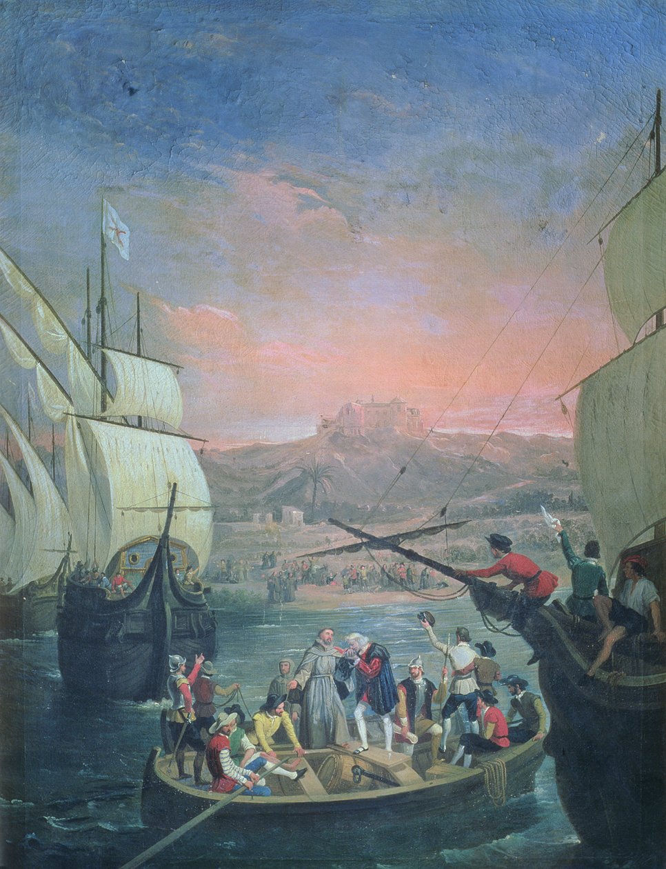 Wyjazd Santa Maria, Pinta i Nina z Palos w 1492 (olej na płótnie) autorstwa Antonio Cabral Bejarano