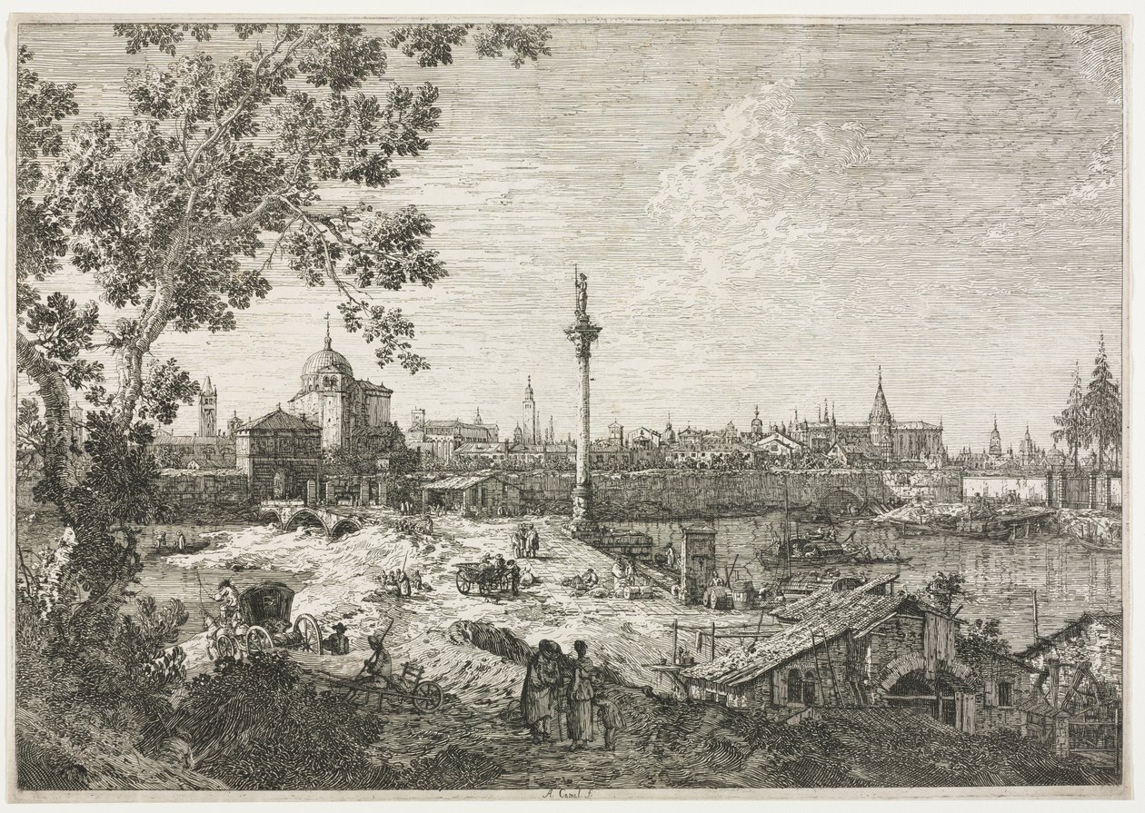 Panorama miasta nad rzeką. autorstwa Giovanni Antonio Canal