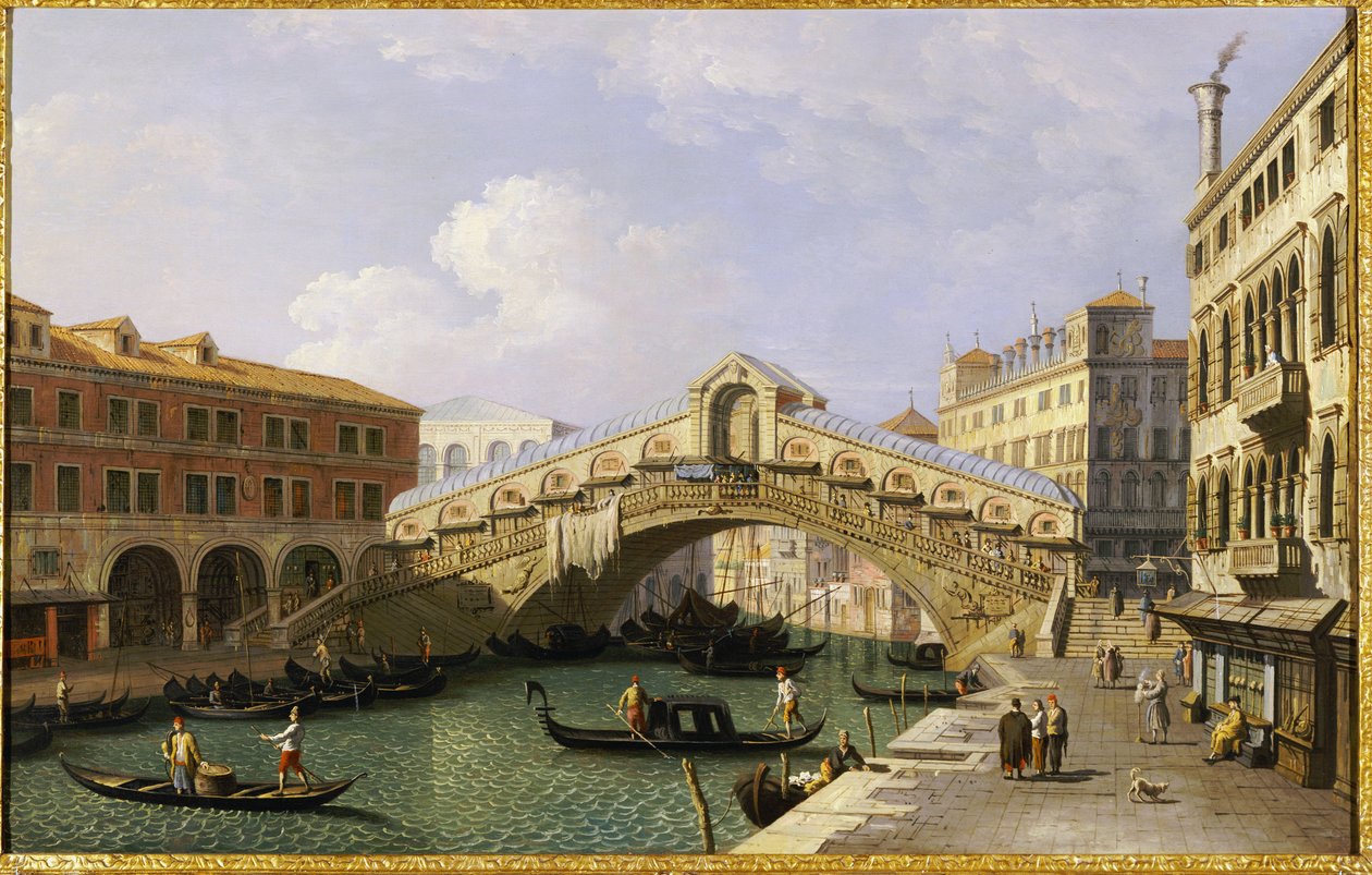 Most Rialto Wenecja od południa z Fondamenta Del Vin i Fondaco Dei Tedeschi autorstwa Giovanni Antonio Canal