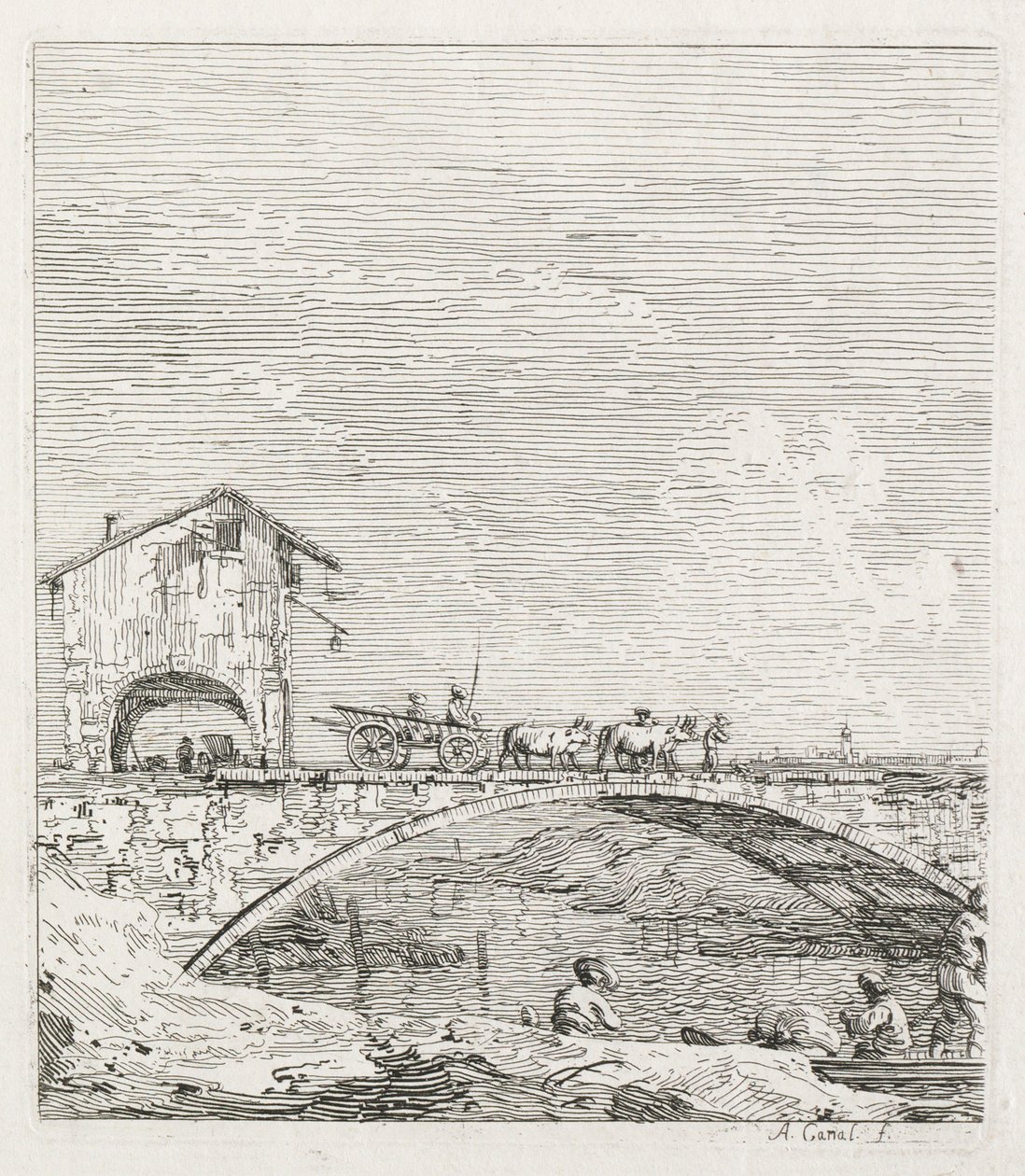Widoki: Wagon przejeżdżający przez most autorstwa Antonio Canaletto