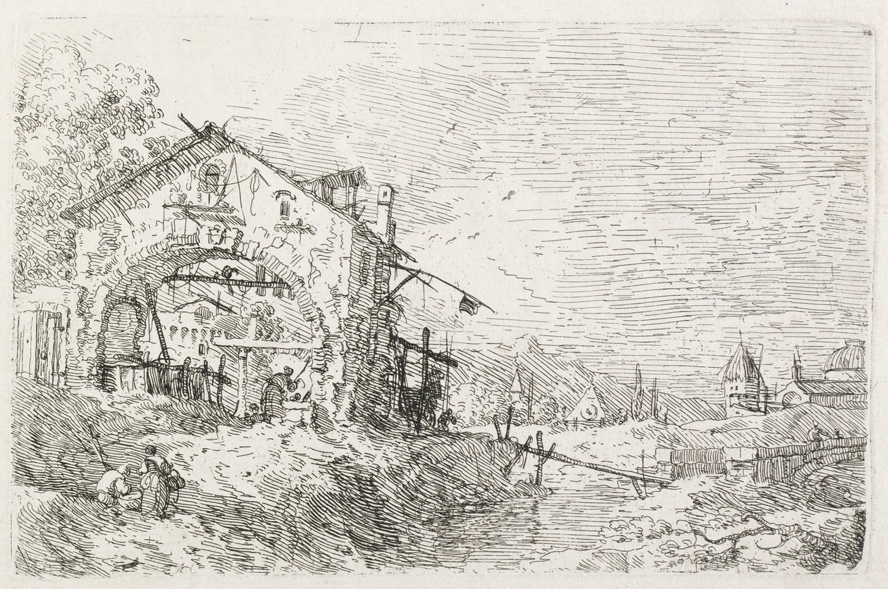 Odsłony: Kobieta rysująca wodę pod łukiem, 1735-1746. autorstwa Giovanni Antonio Canal
