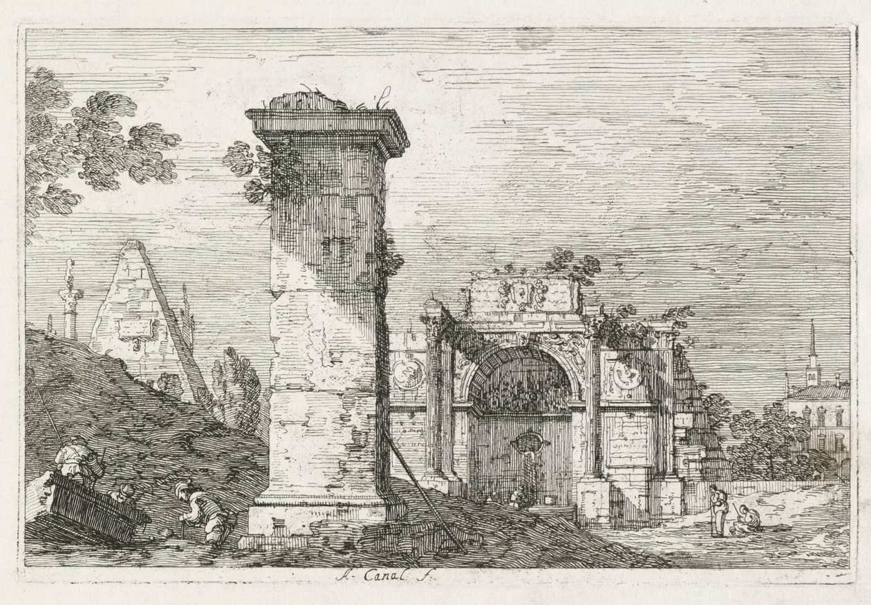 Widoki: Izolowany filar, 1735-1746. autorstwa Giovanni Antonio Canal