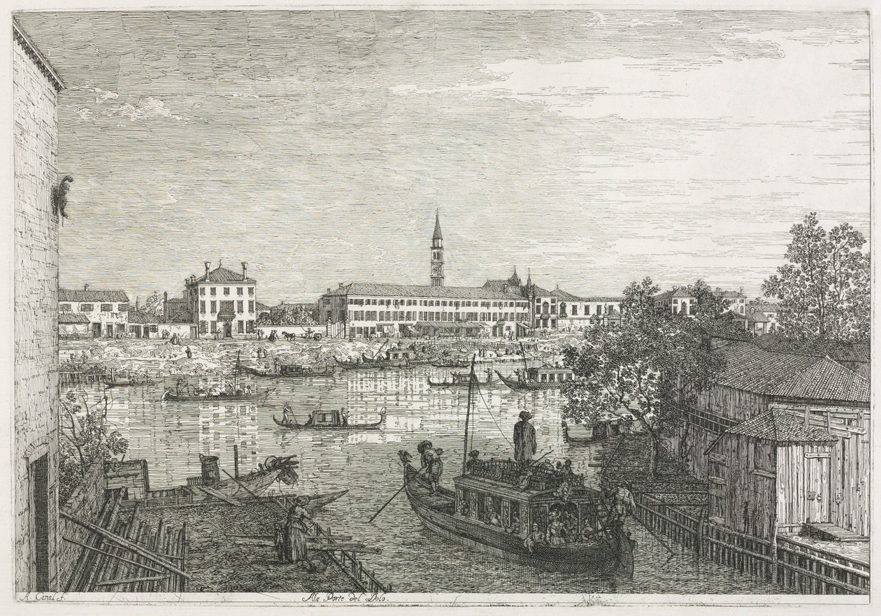 Widoki: Port w Dolo, 1735-1746. autorstwa Giovanni Antonio Canal