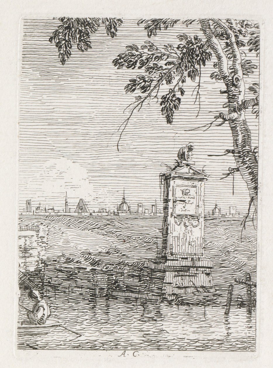 Views: Mały pomnik pod drzewem autorstwa Antonio Canaletto