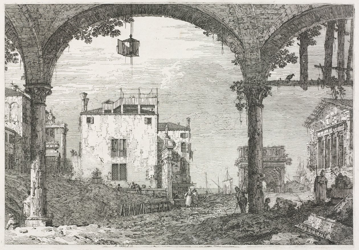 Widoki: Portyk z latarnią, 1735-1746. autorstwa Giovanni Antonio Canal