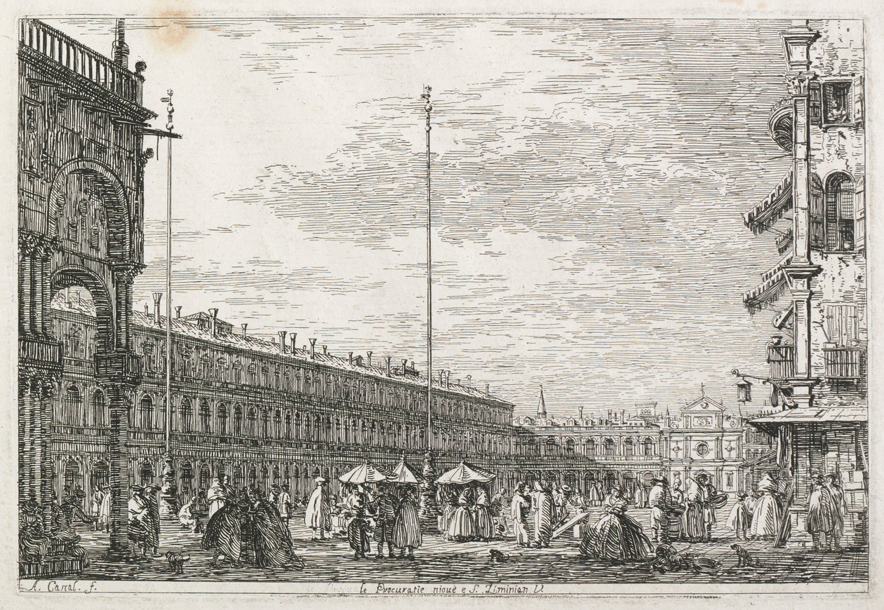 Widoki: Pałac Prokuratorów i kościół St. Géminien, Wenecja, 1735-1746. autorstwa Giovanni Antonio Canal
