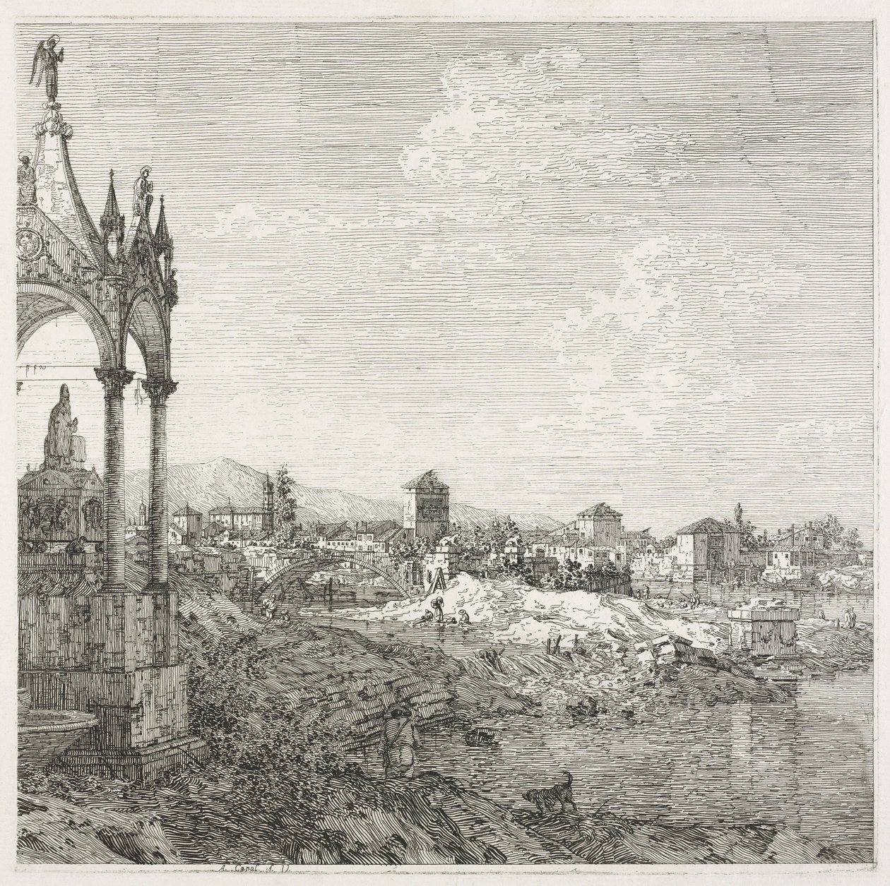 Widoki: Grób biskupa, 1735-1746. autorstwa Giovanni Antonio Canal