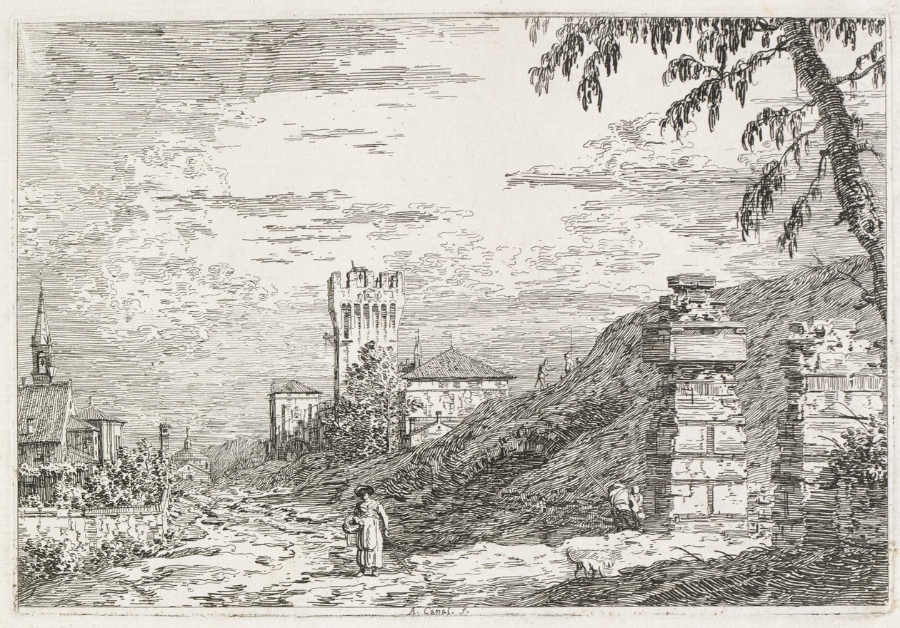 Widoki: Dwa zniszczone filary autorstwa Antonio Canaletto