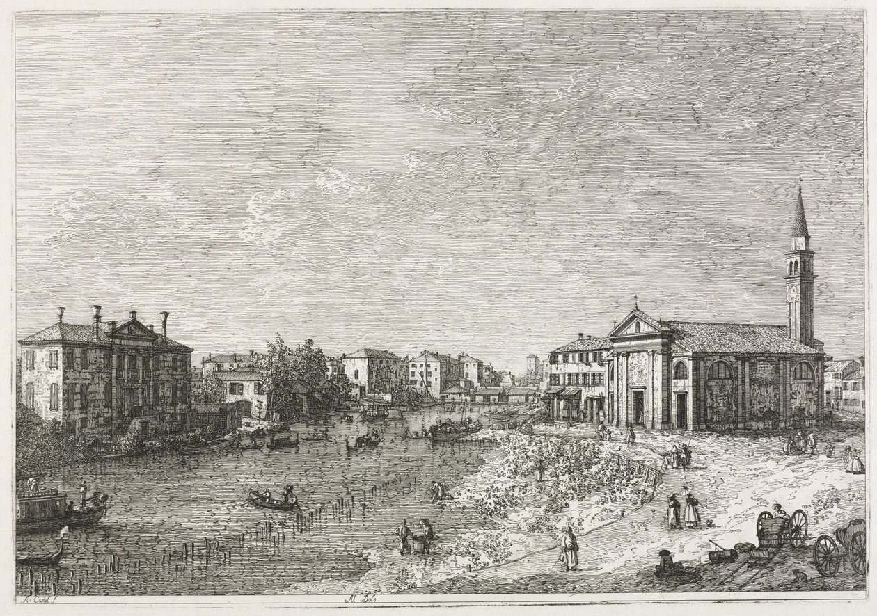 Widoki: Widok na Dolo, miasto nad Brenta, na zachód od Wenecji, 1735-1746. autorstwa Giovanni Antonio Canal