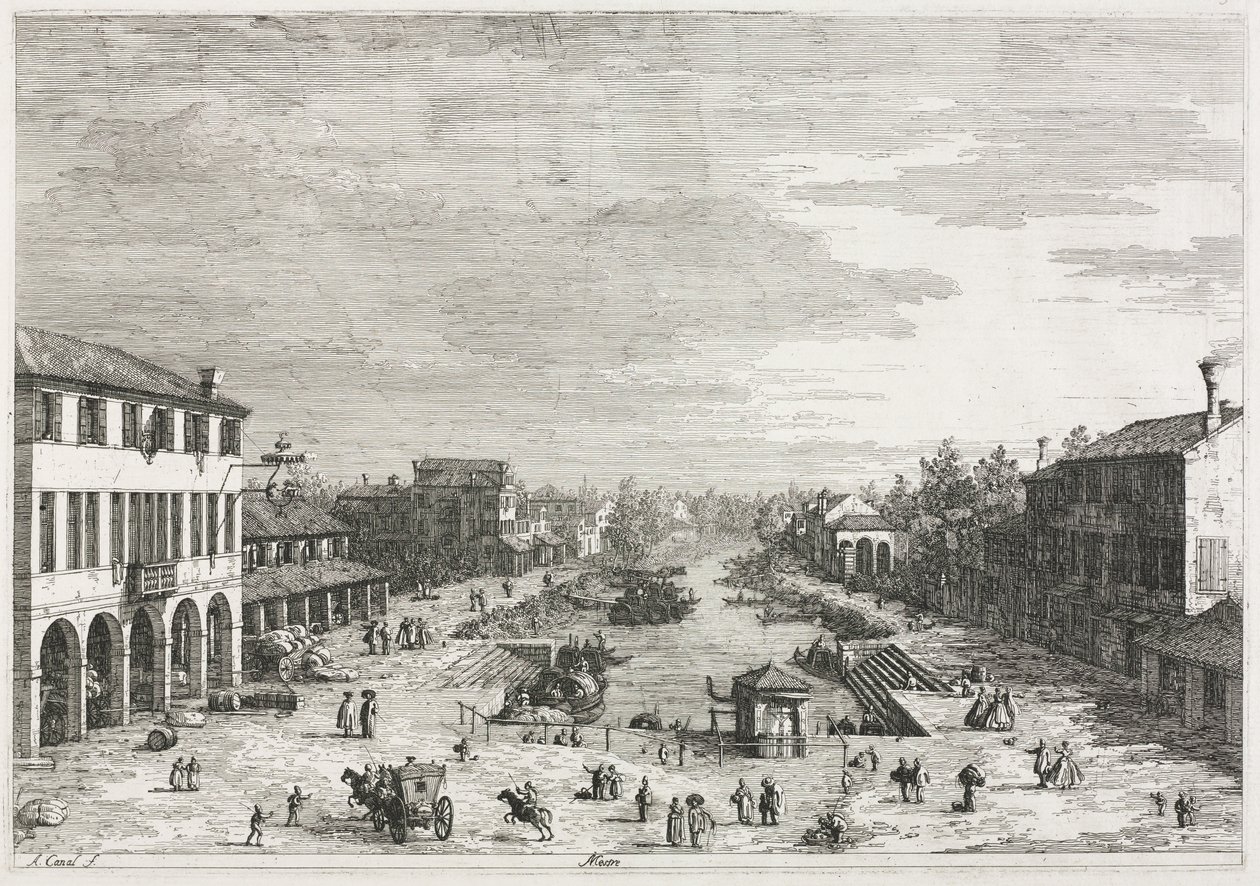 Widoki: Widoki na Mestre, miasto w prowincji Wenecja autorstwa Antonio Canaletto