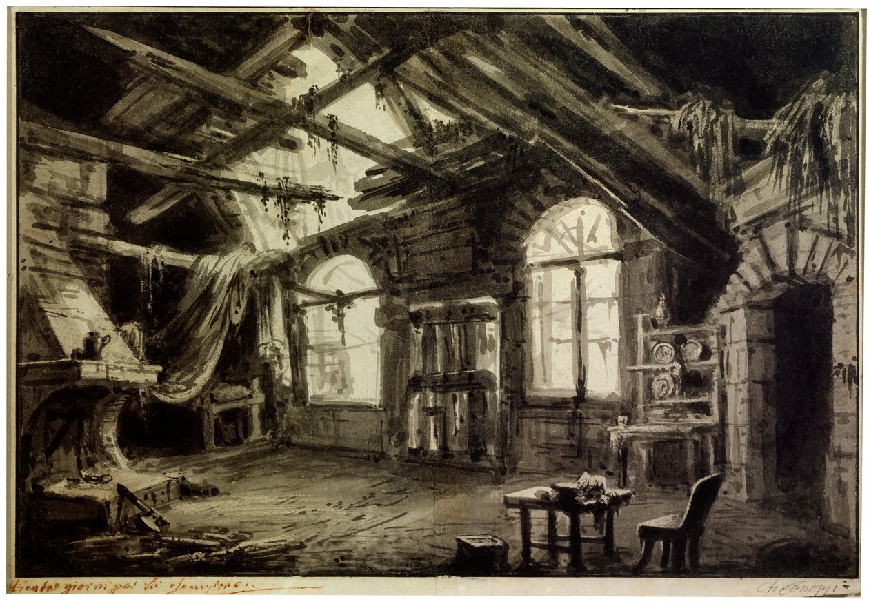 Scenografia do sztuki „Życie hazardzisty” V Ducange, 1828. autorstwa Antonio Canoppi