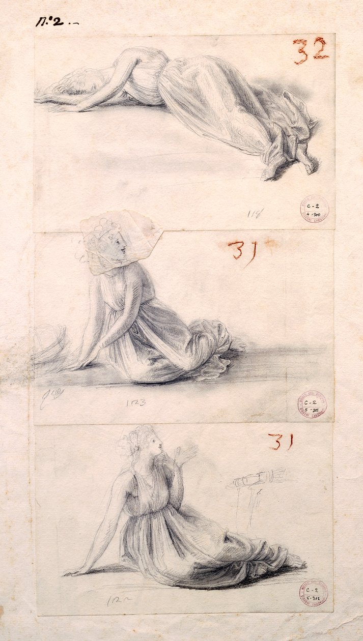 Postać kobieca w trzech różnych pozycjach autorstwa Antonio Canovy (1757-1822), rysunek autorstwa Antonio Canova