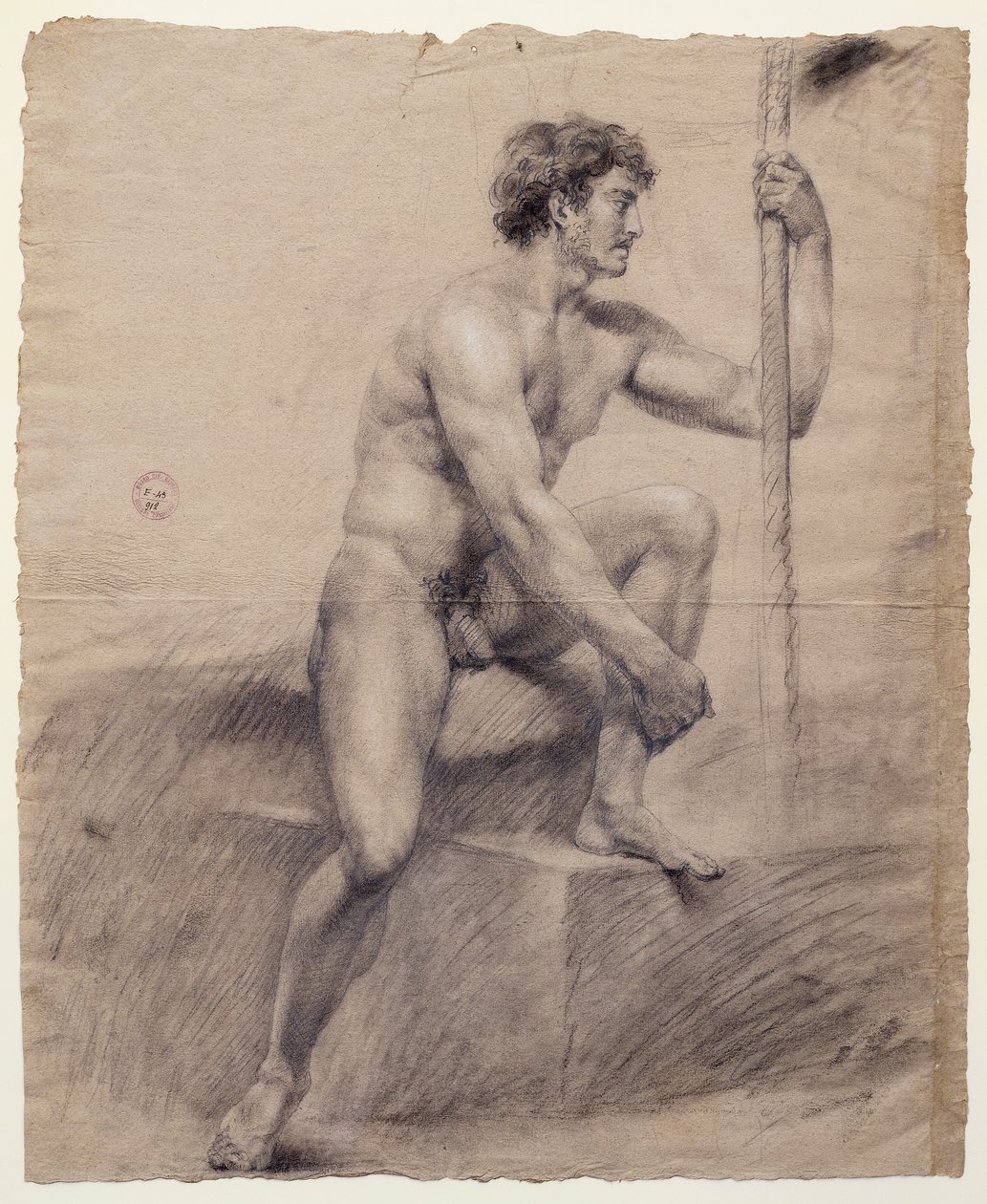 Studium aktu męskiego siedzącego na podium, Antonio Canova (1757-1822), rysunek autorstwa Antonio Canova