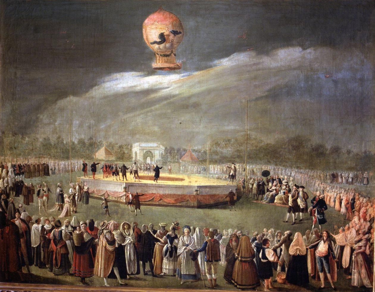Wniebowstąpienie balonu w ogrodach Aranjuez, c.1783 (olej na płótnie) autorstwa Antonio Carnicero