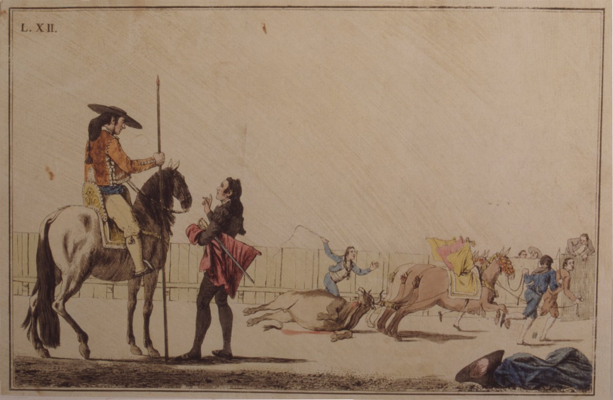 Picador ujeżdżający i ciągnący byka autorstwa Antonio Carnicero