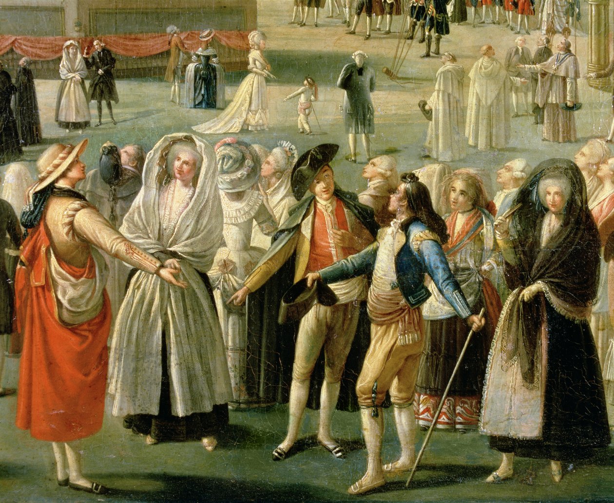 Lot balonem na ogrzane powietrze w Madrycie, fragment tłumu (olej na płótnie) (szczegół) autorstwa Antonio Carnicero