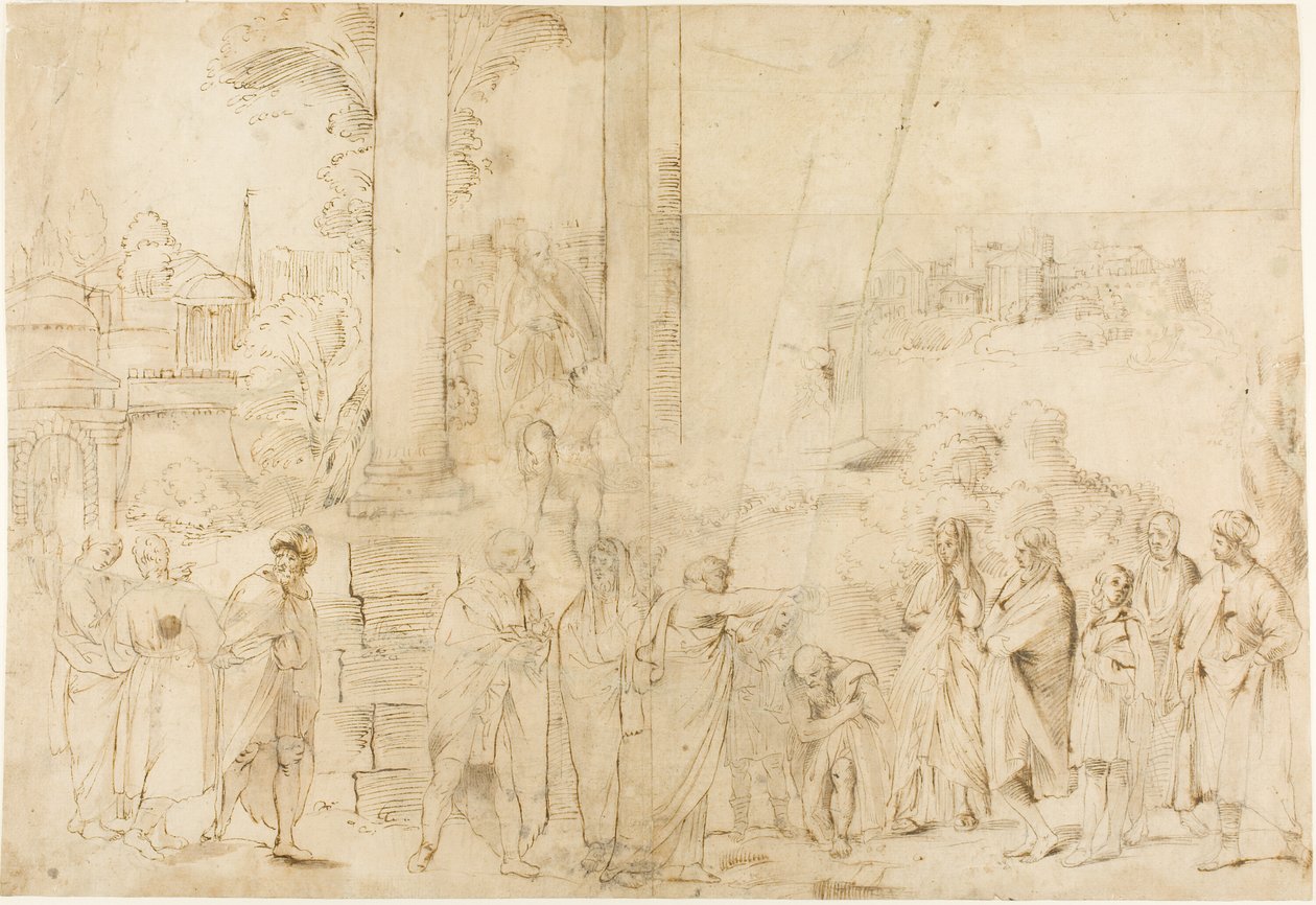 św. Paweł chrzczący Dionizosa Areopagitę (recto); Szkice dziecka, dłonie (verso) autorstwa Antonio Carracci