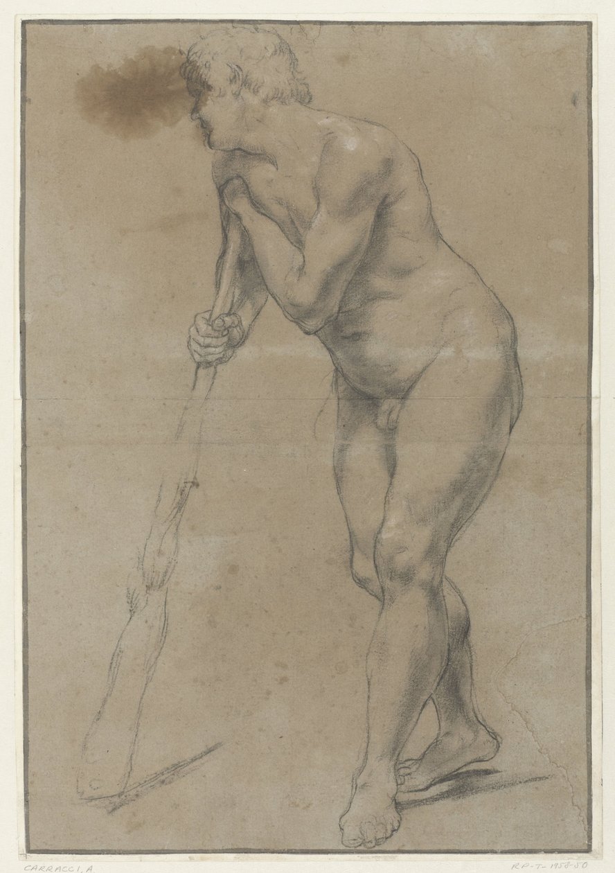 Studium nagiego mężczyzny opierającego się o maczugę autorstwa Antonio Carracci