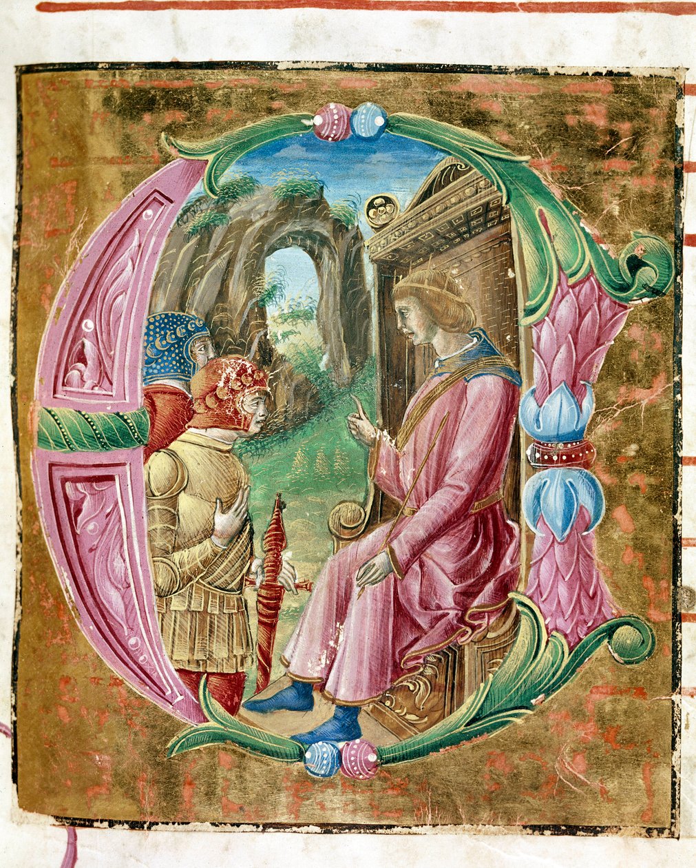 Heroda I Wielkiego (73-4 pne) zlecającego masakrę niewinnej Lettrine iluminowanej przez Antonio Cicognari. Szczegół antyfonarz. 1483. Cremone, chorał 4, capitolo del duomo autorstwa Antonio Cicognara