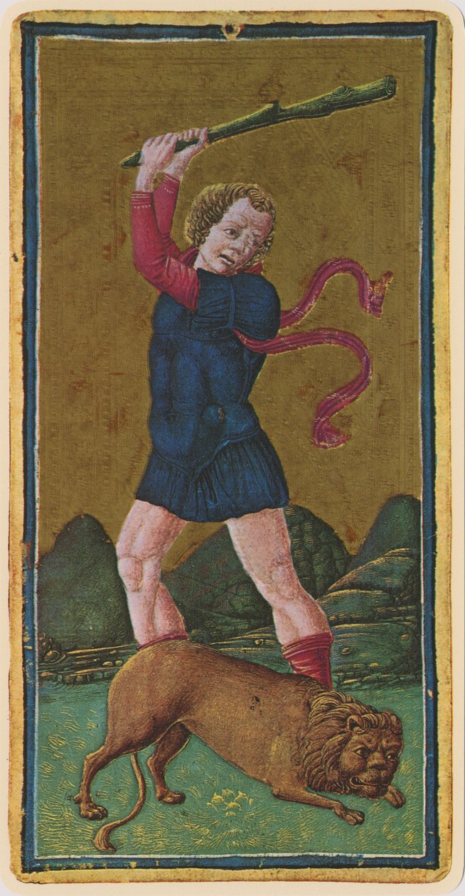 Siła, faksymile karty tarota z talii Visconti, 1441-47 autorstwa Antonio Cicognara