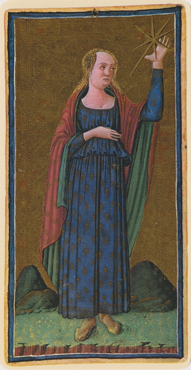 Gwiazda, faksymile karty tarota z talii „Visconti”, 1441-47 autorstwa Antonio Cicognara