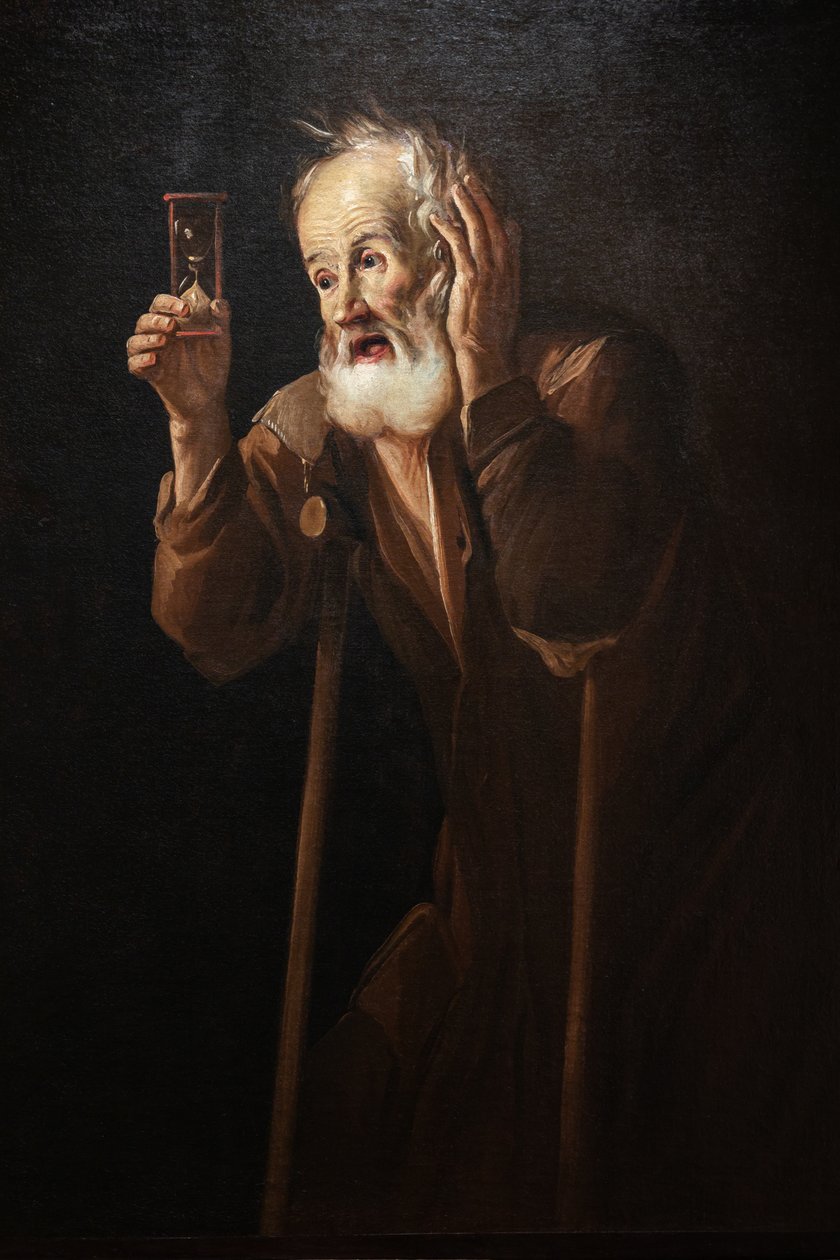 Stary człowiek trzymający klepsydrę autorstwa Antonio Cifrondi