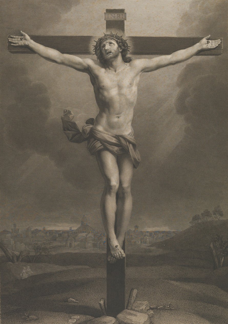 Chrystus na krzyżu, w tle miasto, według Reni, 1850-88. autorstwa Antonio Dalco