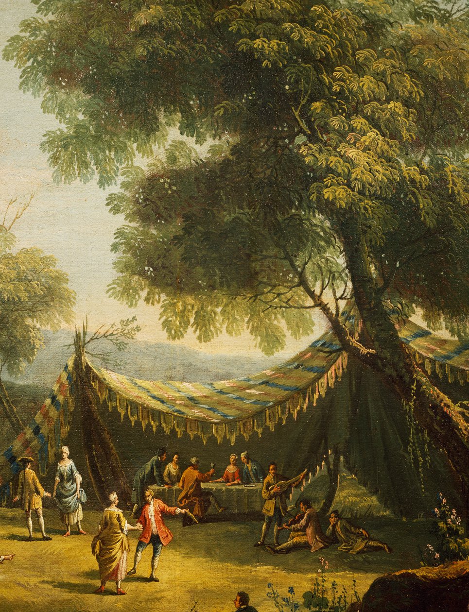 Namiot na wsi z muzyką na żywo, fragment z wiosny, Antonio Diziani (1737-1797), olej na płótnie, 74x92 cm, Włochy autorstwa Antonio Diziani