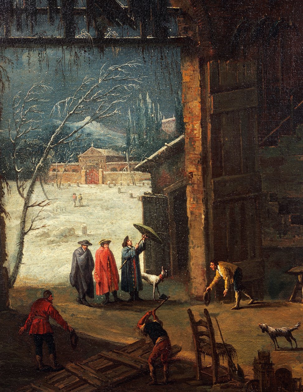 Zima, przybycie szlachcica do willi, Antonio Diziani (1737-1797), malarstwo. Szczegół. autorstwa Antonio Diziani