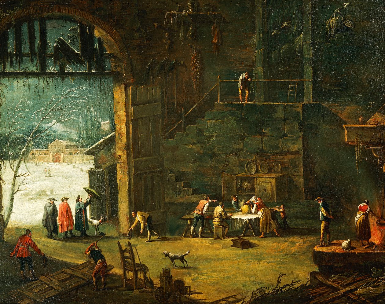 Zima, przybycie szlachcica do willi, Antonio Diziani (1737-1797), malarstwo. autorstwa Antonio Diziani