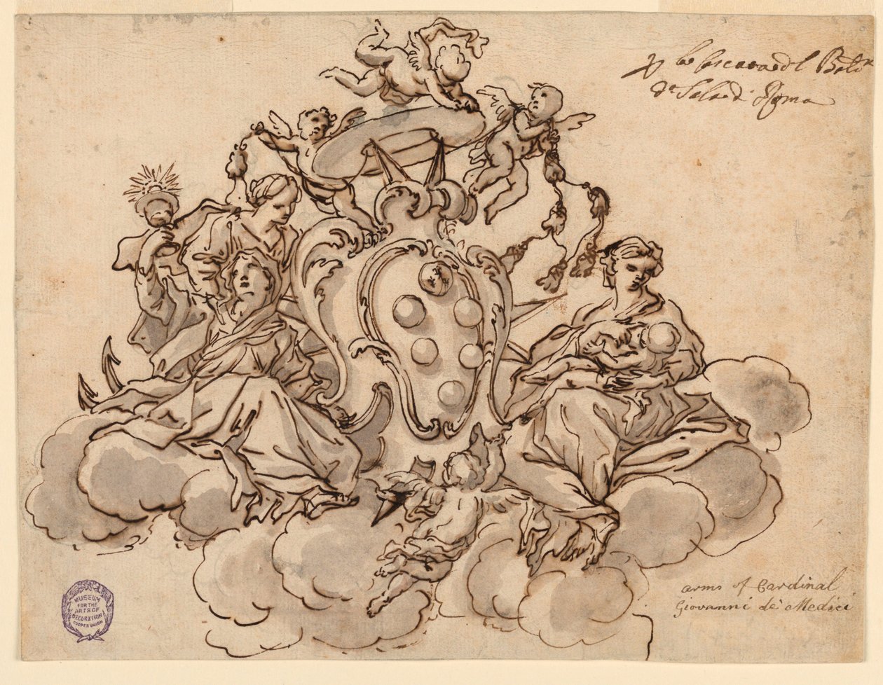 Projekt do malowania sufitu (?) z herbem kardynała Francesco Maria de