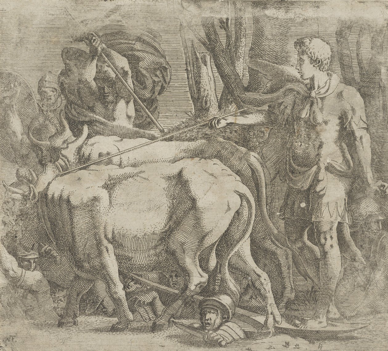 Kadmus uprawiający pole, na którym zasiał zęby smoka, 1540-45. autorstwa Antonio Fantuzzi