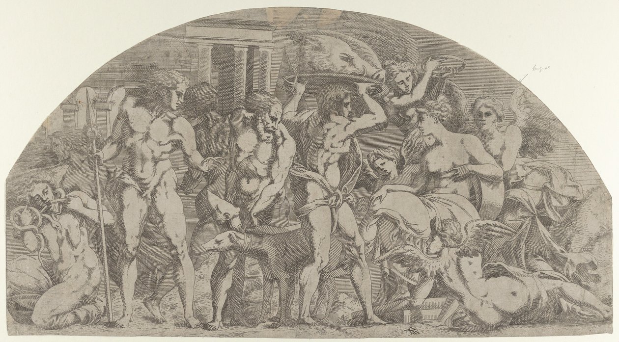Meleager przynoszący głowę dzika do Atalanty, 1540-45. autorstwa Antonio Fantuzzi