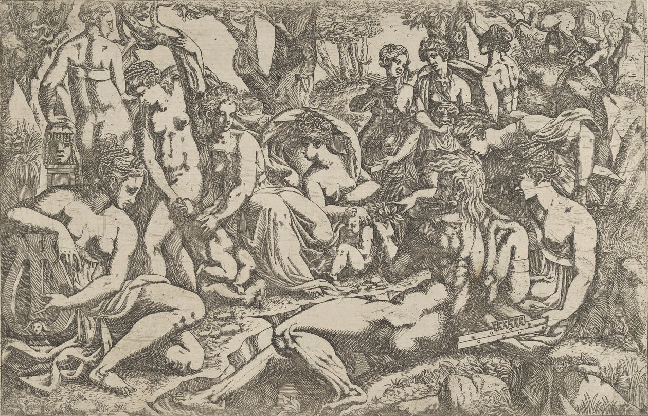 Muzy u stóp góry Parnas, 1540-45. autorstwa Antonio Fantuzzi