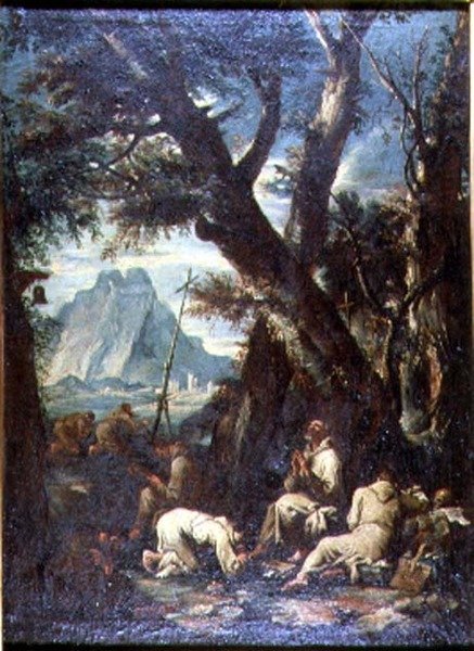 Wieś z pustelnikami, ok. 1700-10 (olej na płótnie) autorstwa Antonio Francesco Peruzzini