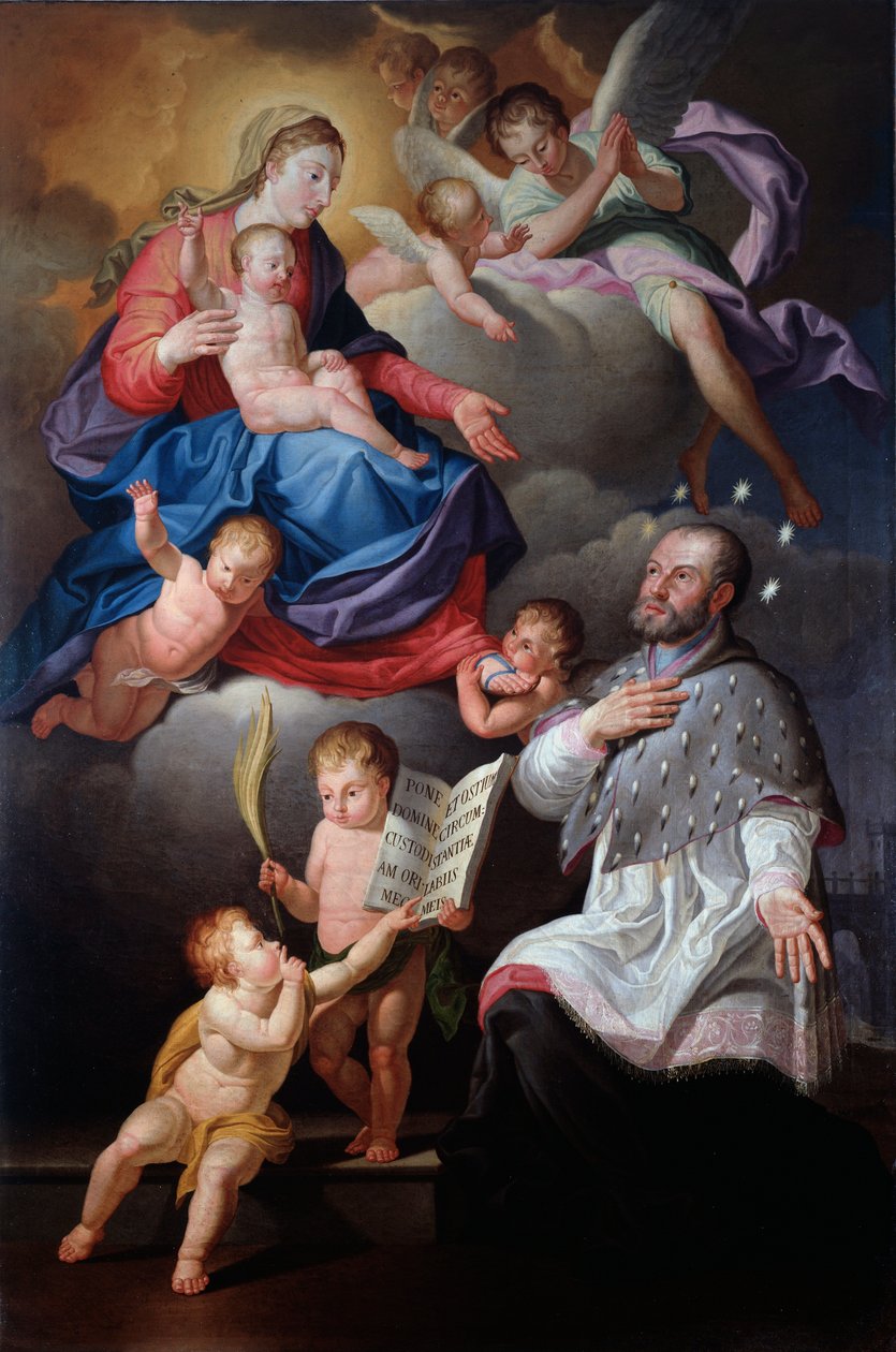 Św. Jan Nepomucen z dziewicą i dzieckiem (olej na płótnie) autorstwa Antonio Giolfi