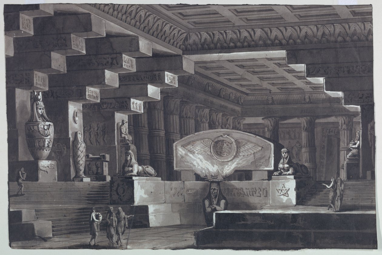 Scenografia, wnętrze świątyni egipskiej autorstwa Antonio Giuseppe Basoli