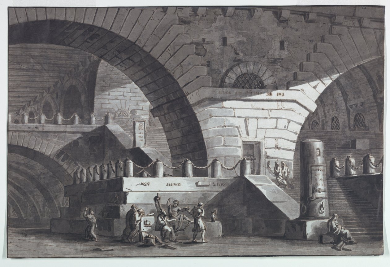 Scenografia, Wnętrze więzienia ze śmiercią Sokratesa autorstwa Antonio Giuseppe Basoli