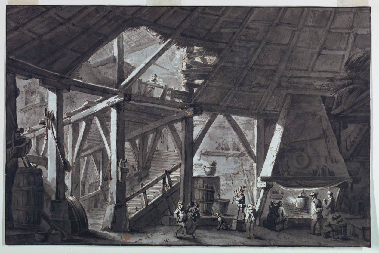 Scenografia, wnętrze zrujnowanego budynku gospodarczego autorstwa Antonio Giuseppe Basoli