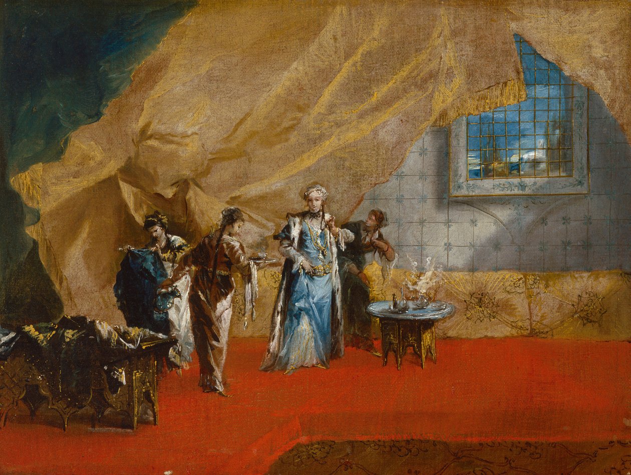 Wnętrze: Sułtana pijąca kawę w haremie, 174243. autorstwa Antonio Guardi